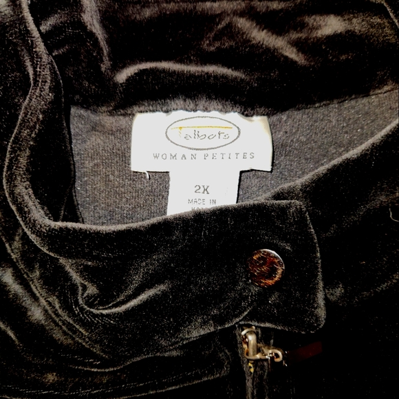Talbots Women's Petite Black Velour Full Zip Jacket with Pockets - Picture 2 of 5